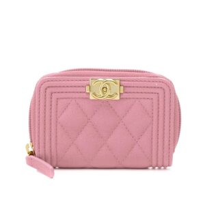 Chanel Boy Flap Card Holder Wallet Gold Pink 11Cm A80603 B10211 NM370