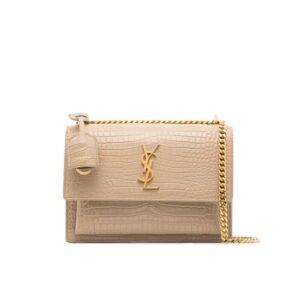 Saint Laurent Sunset Medium Chain Bag In Crocodile-Embossed Shiny Apricot 22Cm 442906DND0N9207