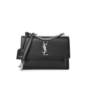 Saint Laurent Sunset Medium Chain Bag In Smooth Black With Silver Hardware 22Cm 442906D420N1000