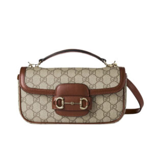 Gucci Horsebit 1955 Small Top Handle Bag Beige And Brown 22Cm
