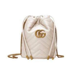 Gucci GG Marmont Matelassé Chevron Mini Bucket Bag White 12Cm 575163 DTDRT 9022