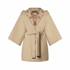 Louis Vuitton Signature Hooded Wrap Robe Coat Beige 1AB713