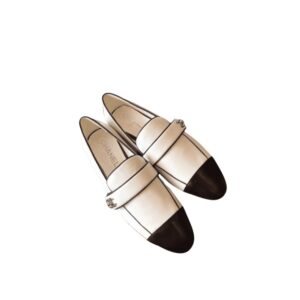 Chanel Leather CC Cap Toe Slip On Loafers White