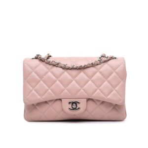 Chanel Classic Double Flap Bag Silver Hardware Light Pink 25Cm
