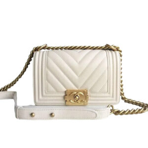 Chanel Boy Bag White Gold Hardware 25Cm A67086