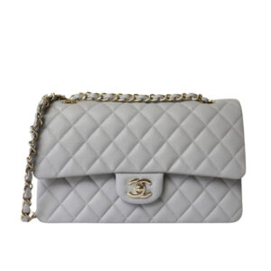 Chanel Classic Handbag Grey With Gold Hardware 26cm  A01112
