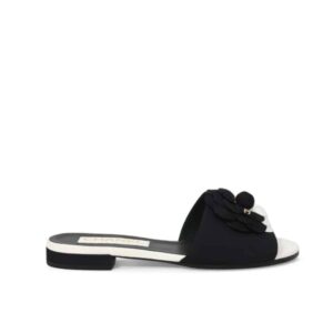 Chanel Camellia Slides Black White