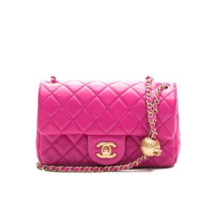 Chanel Flap Bag With CC Ball On Strap Pink 20cm AS1787