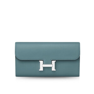 Hermes Constance Togo Long Wallet Silver Toned Hardware Blue 20Cm