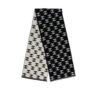 Chanel Wool Cashmere CC Scarf Black White 180Cm