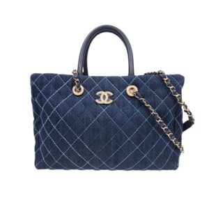 Chanel Quilted Large Coco Handle Shopping Tote Denim Blue 37Cm