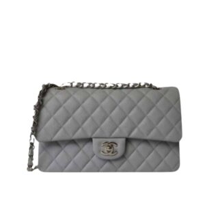 Chanel Medium Classic Flap Bag Silver Hardware Grey 25Cm