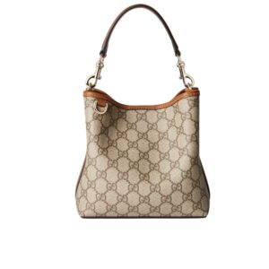 Gucci GG Emblem Mini Bucket Bag Beige And Dark Brown ‎21Cm 815118 FAD6L 9758