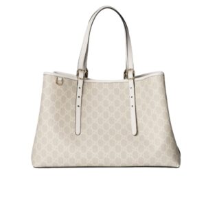 Gucci GG Emblem Large Tote Bag Beige And White GG Monogram Coated Fabric 38Cm 815213 FAD6L 9641